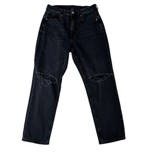 American Eagle Outfitters Womens Black Ripped Mom Jeans Size 6 X-Short